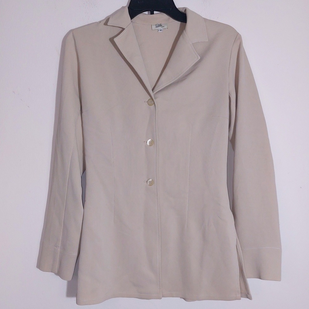 Pablo Paris Women's Vintage Beige Tailored Ribbed Blazer Jacket Size 36 - Picture 2 of 12